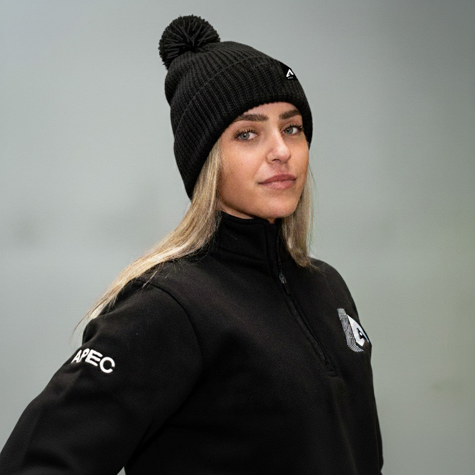 Black Waffle Knit Bobble Hat