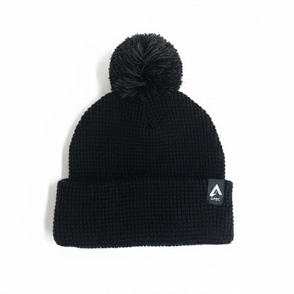 Black Waffle Knit Bobble Hat