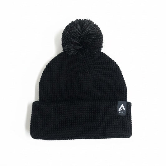 Black Waffle Knit Bobble Hat